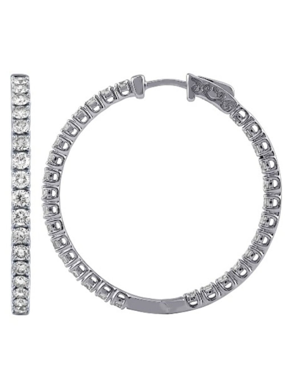 3.00 Carat Natural Diamond In and Out Hoop Earrings G SI 14K White Gold